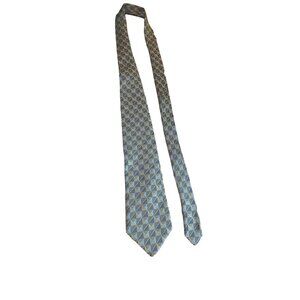 Van Heusen Mens Silk Neck Tie Blue Tan Square Geometric Work Dad Gift